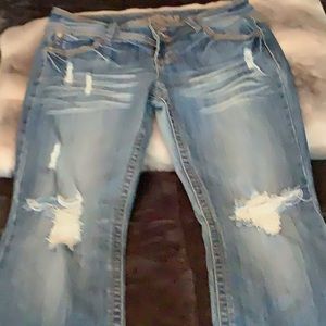 Flare leg distressed double button jeans